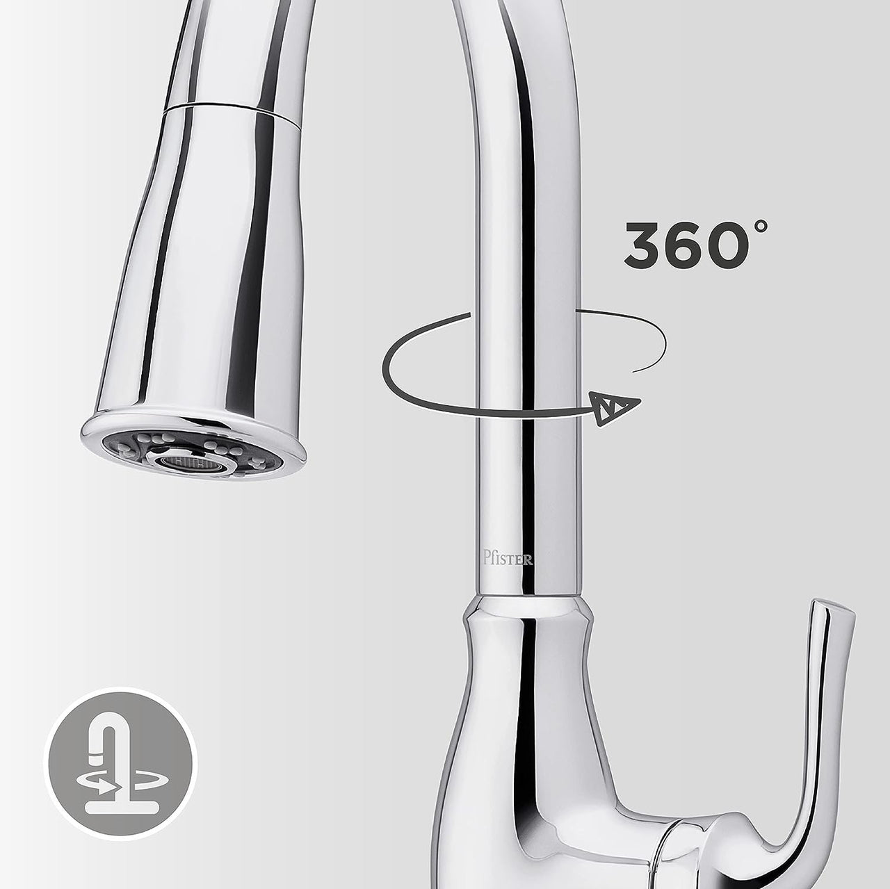 Pfister Rosslyn Kitchen Faucet with Pull Down Sprayer and Soap Dispenser, Single Handle, High Arc, Polished Chrome Finish, F5297RSSRC