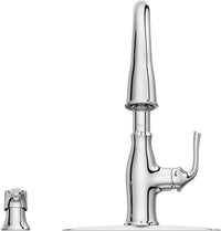 Thumbnail for Pfister Rosslyn Kitchen Faucet with Pull Down Sprayer and Soap Dispenser, Single Handle, High Arc, Polished Chrome Finish, F5297RSSRC