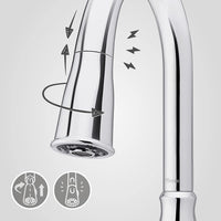 Thumbnail for Pfister Rosslyn Kitchen Faucet with Pull Down Sprayer and Soap Dispenser, Single Handle, High Arc, Polished Chrome Finish, F5297RSSRC