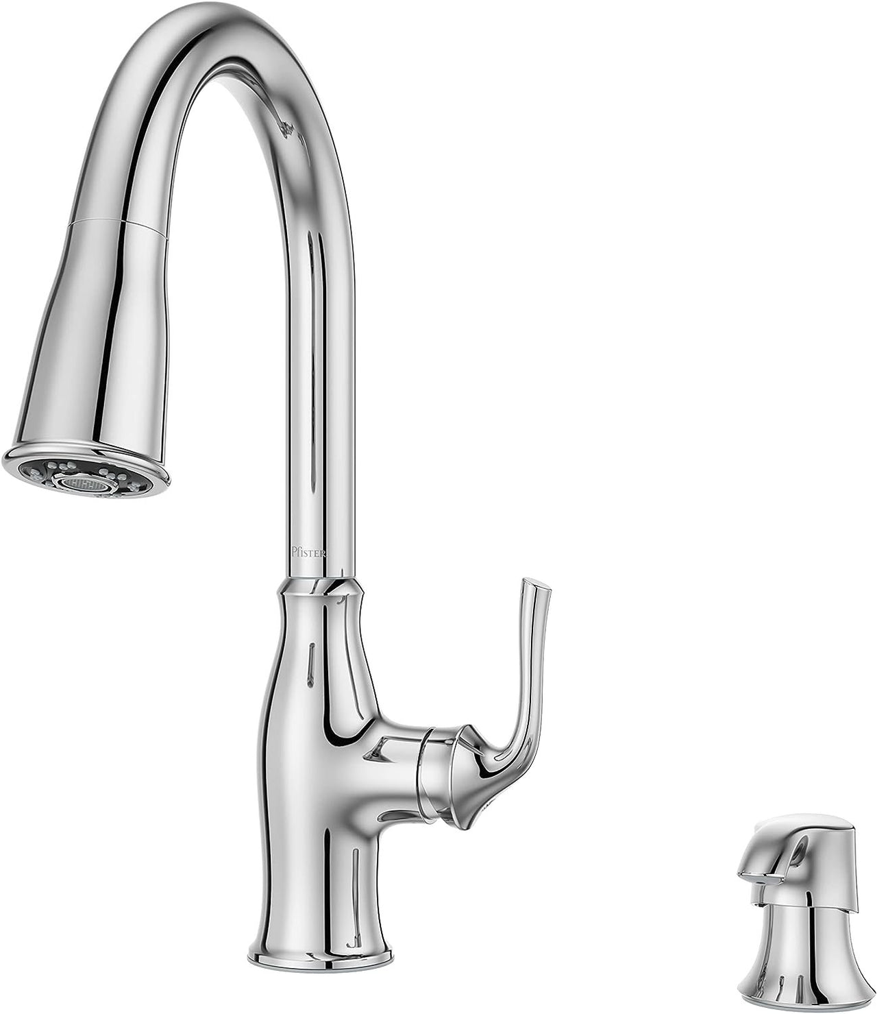 Pfister Rosslyn Kitchen Faucet with Pull Down Sprayer and Soap Dispenser, Single Handle, High Arc, Polished Chrome Finish, F5297RSSRC